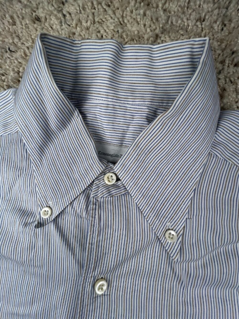 Ermenegildo Zegna Su Misura Button Up Shirt Striped Blue Gold Portofino Comfort - Picture 7 of 11